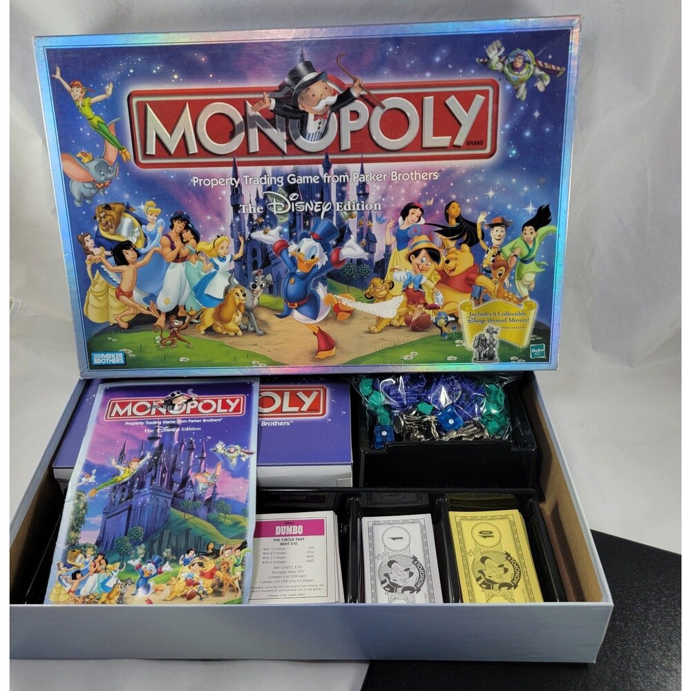 Monopoly Disney Edition COMPLETE Parker Brothers 2001 Dumbo Cinderella